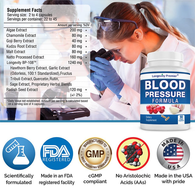 Longevity Blood Pressure Formula - Clinically Formulated - with Hawthorn & 15+ All Natural Ingredients