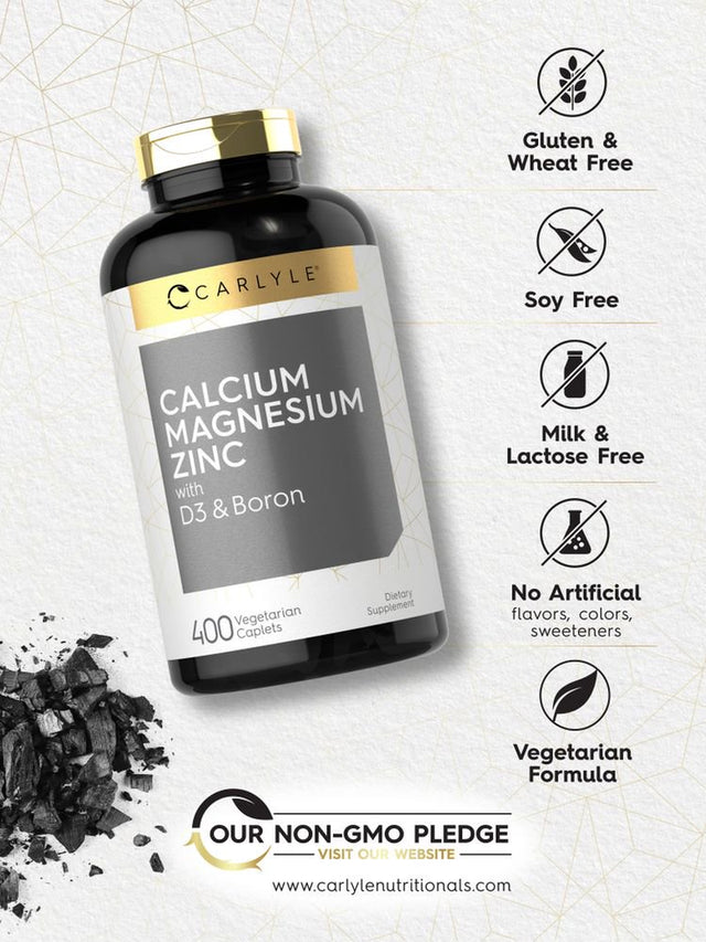 Calcium Magnesium Zinc | 400 Caplets | Vegetarian Formula | by Carlyle