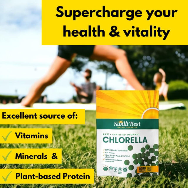 Chlorella Tablets Mega-Pack 1000 Tablets Cracked Cell, Organic, Raw, Non-Gmo. 100% Pure Chlorella Pyrensoidosa. Green Superfood. High Protein, Chlorophyll & Nucleic Acids. No Preservatives or Fillers