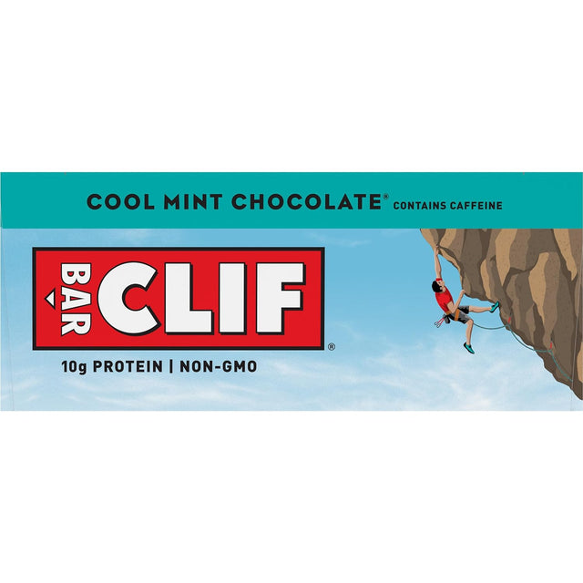 CLIF BAR - Cool Mint Chocolate with Caffeine - Made with Organic Oats - 10G Protein - Non-Gmo - Plant Based - Energy Bars - 2.4 Oz. (12 Count)