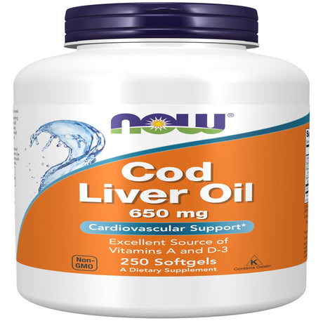 NOW Supplements, Cod Liver Oil 650 Mg, Excellent Source of Vitamins a and D-3, 250 Softgels