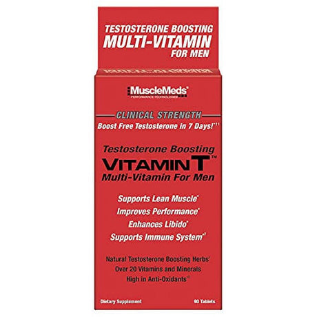 Musclemeds Vitamin T Daily Complete Multivitamin for Men Enhances Testosterone Muscle Building Sexual Performance 20 Vitamins Minerals Fenugreek Tribulus Longjack, Brown, 90 Count