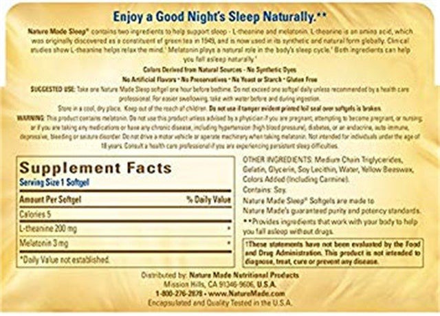 Nature Made Natural Sleep Aid Liquid Softgels 30 Ea