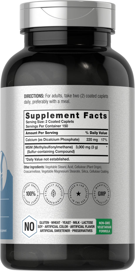 MSM Supplement | 3000Mg | 300 Vegetarian Caplets | with Calcium | by Horbaach