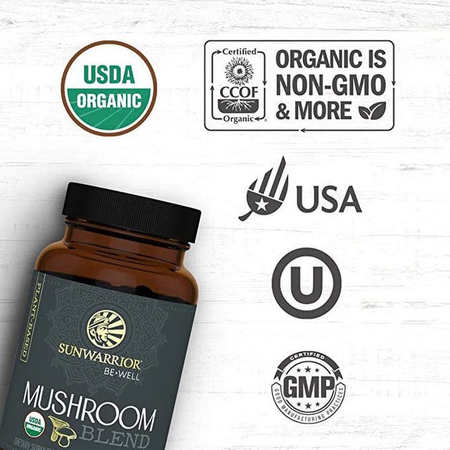 Sunwarrior Organic Mushroom Nootropics Brain Support Supplement | Be Well Mushroom Complex Capsules, 60 Ct