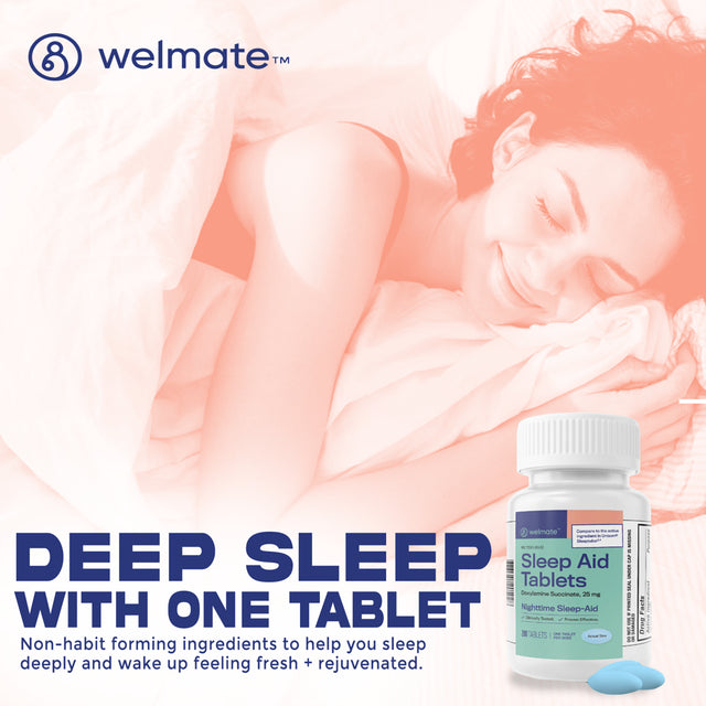 Welmate Sleep Aid - Doxylamine Succinate 25 Mg - Insomnia Support - USA Made - 200 Count Tablets