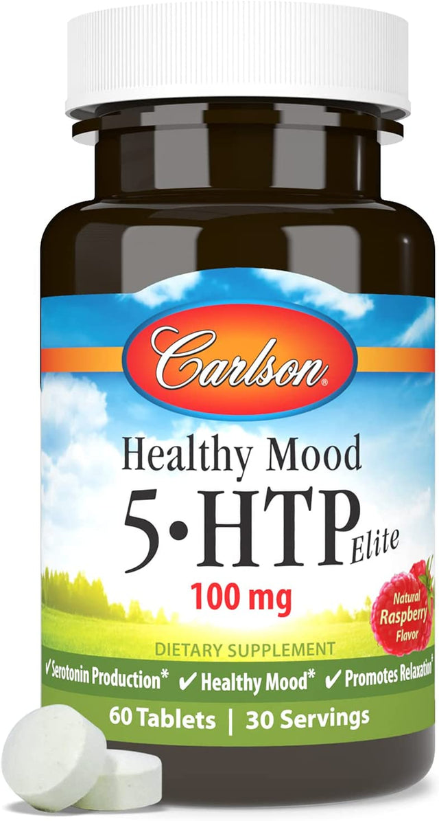 Carlson - Healthy Mood 5-HTP Elite, 100 Mg, Healthy Mood & Promotes Relaxation, Raspberry, 60 Tablets