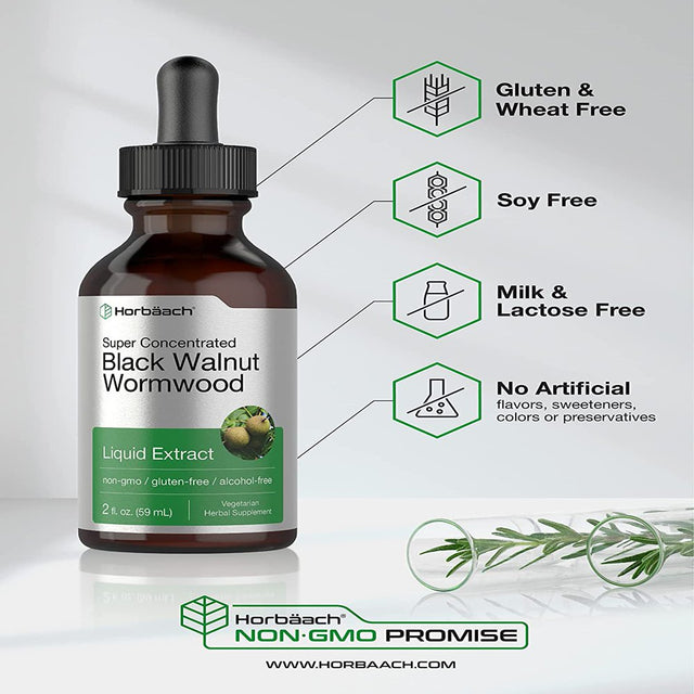 Black Walnut Wormwood Liquid Extract | 2 Oz | Vegtarian | by Horbaach