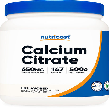 Nutricost Pure Calcium Citrate Powder 500 Grams (Unflavored) Supplement