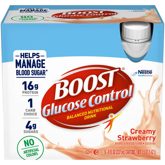 BOOST Glucose Control Nutritional Drink, Creamy Strawberry, 16 G Protein, 6 - 8 Fl Oz Cartons