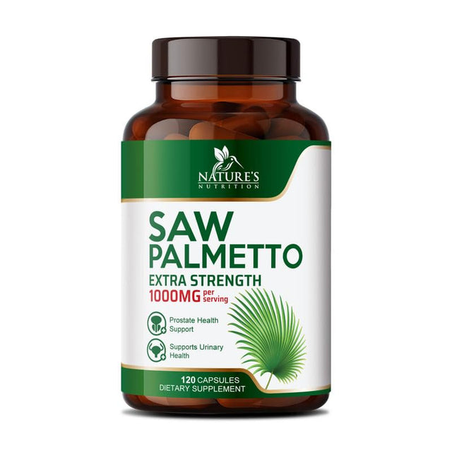 Saw Palmetto for Men - 1000 MG Saw Palmetto Extract - Men'S Herbal Prostate Health Support Supplement, Essential Nutrients from Non-Gmo Saw Palmetto Berries, Supplements for Men & Women, 120 Capsules