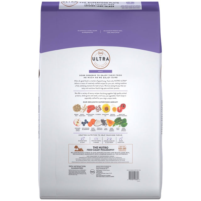 NUTRO ULTRA Adult High Protein Natural Dry Dog Food with a Trio of Proteins from Chicken, Lamb and Salmon, 15 Lb. Bag