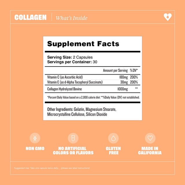 Health by Habit Collagen Supplement, Collagen Peptides 2000Mg, 60 Capsules