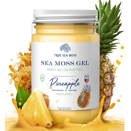 Trueseamoss Wildcrafted Irish Sea Moss Gel – Nutritious Raw Seamoss Rich in Minerals, Proteins & Vitamins – Antioxidant Health Supplement, Vegan-Friendly Made in USA (Pineapple, 1)