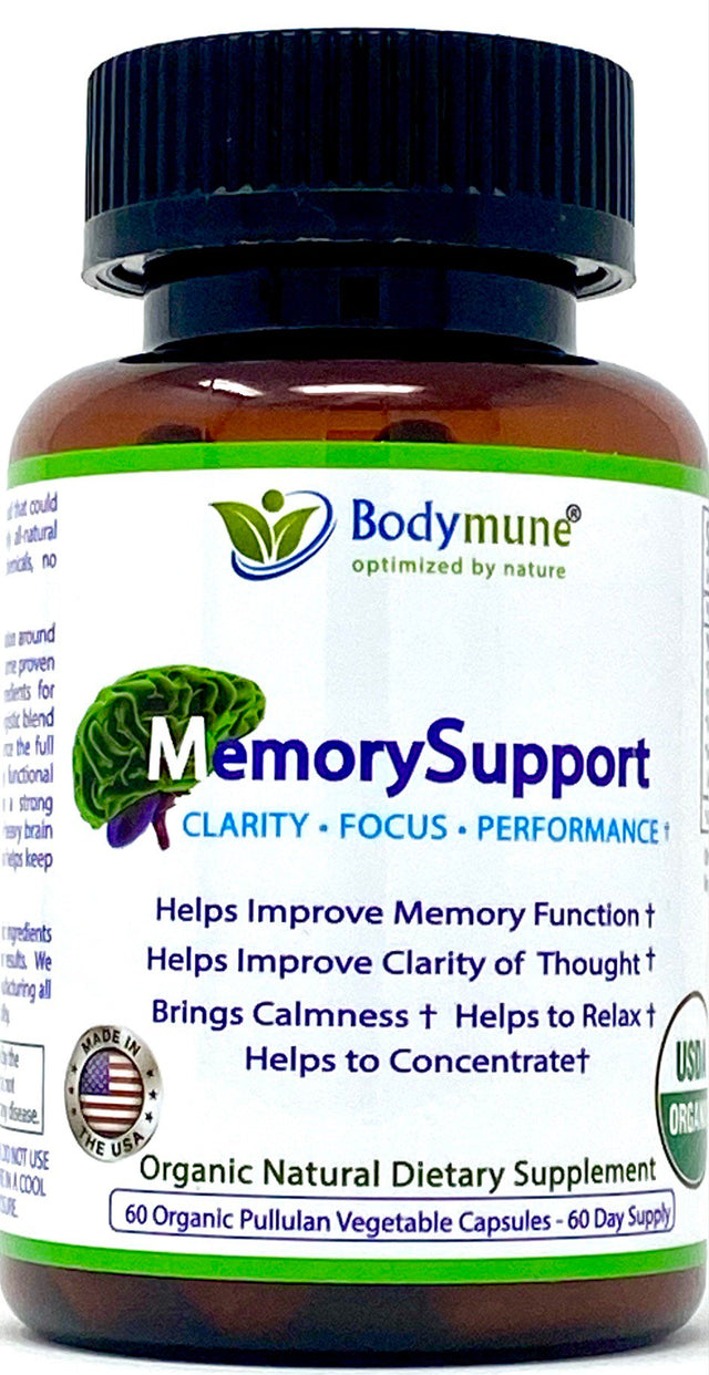 Bodymune Memory Support Supplement for Occasional Memory Loss Mental Fatigue Mental Exhaustion - Organic Ginkgo Biloba Ashwagandha Brahmi Chlorella Spirulina Noni Essential Oils & More 60-Day Supply