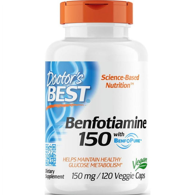 Doctor'S Best Benfotiamine with Benfopure, Non-Gmo, Gluten Free, Vegan, Helps Maintain Blood Sugar Levels, 150 Mg, 120 Veggie Caps