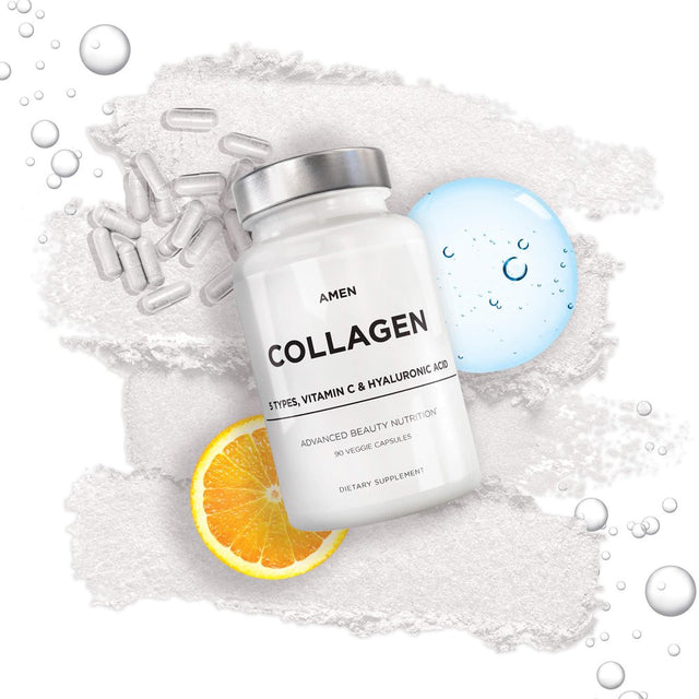 Amen Collagen Peptides Capsules, Hyaluronic Acid, Vitamin C, 90 Ct