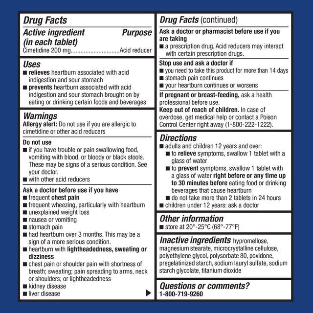 Equate Cimetidine Tablets 200 Mg, Acid Reducer, 120 Ct