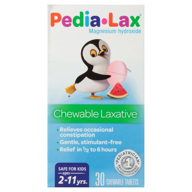 Pedia-Lax Laxative Chewable Tablets for Kids, Ages 2-11, Watermelon Flavor, 30 CT