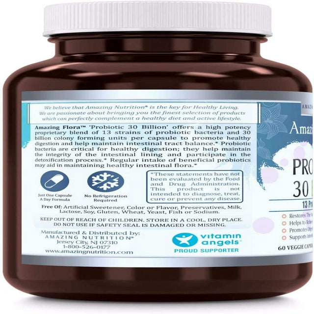 Amazing Flora Probiotic 13 Strains, 30 Billions 60 Veggie Capsules