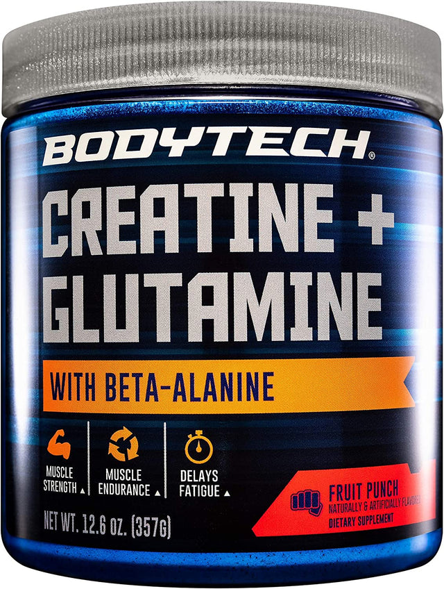 Bodyteach Creatine and Glutamine with Beta Alanine Fruit Punch - Supports Muscle Growth, Recovery and Immune Health (12.6 Ounce Powder)