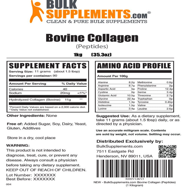 Bulksupplements.Com Hydrolyzed Collagen (Bovine) Powder - Collagen Powder - Collagen Peptides Powder - Bone Broth Collagen Powder (5 Kilograms)