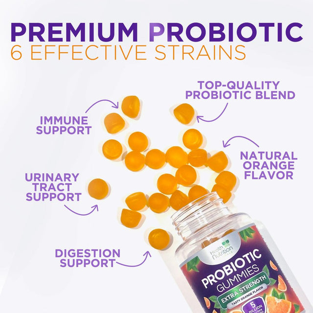 Daily Probiotic Gummies - 5 Billion CFU, Extra Strength Probiotic Supplement, Digestive Health & Gut Health Support Supplements, Probiotic Gummy Vitamins, Probiotics for Women & Men - 120 Gummies