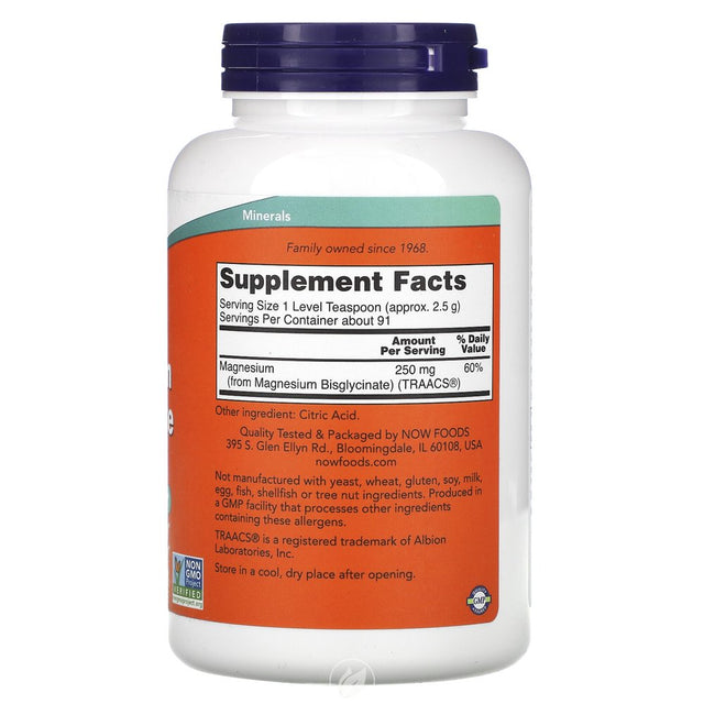 NOW Supplements Magnesium Bisglycinate Powder 8 Oz