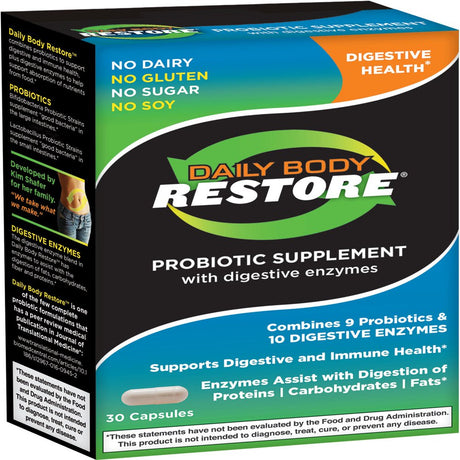 Daily Body Restore Probiotic Supplement Capsules with Digestive Enzymes 30 Ea (Pack of 4)