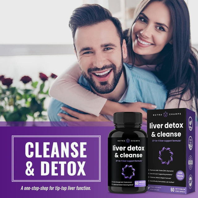 Nutrachamps Liver Cleanse Detox & Repair | Milk Thistle Extract with Silymarin 80%, Artichoke Extract, Dandelion Root, Chicory, 25+ Herbs | Premium Liver Health Formula | Liver Support Detox Cleanse