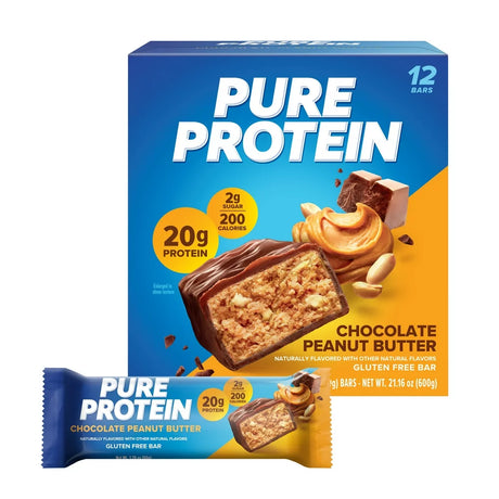 Pure Protein Bars, Chocolate Peanut Butter, 20G Protein, Gluten Free, 1.76 Oz, 12 Ct