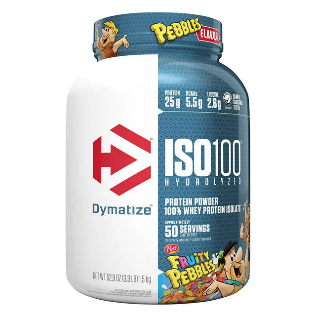 Dymatize ISO 100 Hydrolyzed Whey Protein, Fruity Pebbles, 50 Servings Contains Less than 1G of Sugar