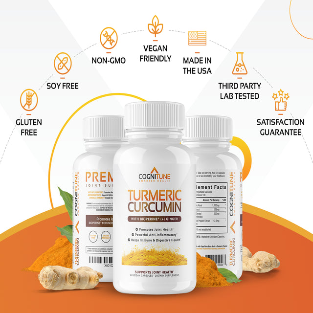 Organic Turmeric Curcumin (95% Curcuminoids)+Ginger & Bioperine; Potent Antioxidant, Joint Health Support, 1425Mg