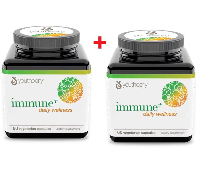 Pack of 2 Youtheory Immune+ Daily Wellness, 60 Vegetarian Capsules | Total 120 Capsules