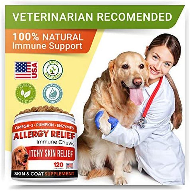 Allergy Relief Dog Treats W/Omega 3 + Pumpkin + Enzymes + Turmeric - Itchy Skin Relief - Immune & Digestive Supplement - Skin & Coat Health - Anti-Itch & Hot Spots -Made in USA