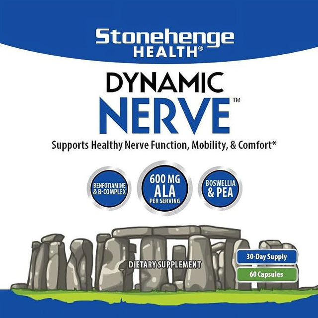 Stonehenge Health Dynamic Nerve Supplement - Supports Nerve Function in Fingers, Toes, Hands, and Feet with Alpha Lipoic Acid ALA, Benfotiamine, Pea, Robust B Complex, Boswellia