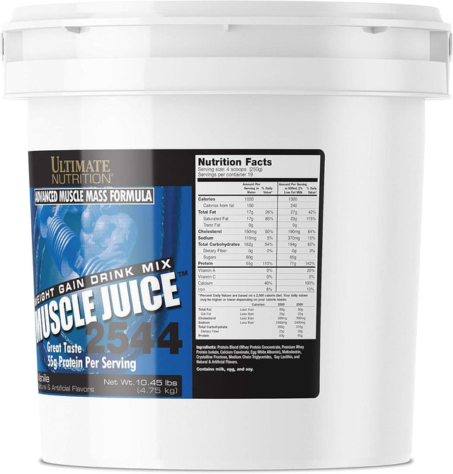 Ultimate Nutrition Muscle Juice 2544 Whey Protein Isolate-Mass Weight Gainer Protein Powder Drink Mix- 55 Grams of Protein per Serving-For Men and Women Vanilla, 10.45 Pounds