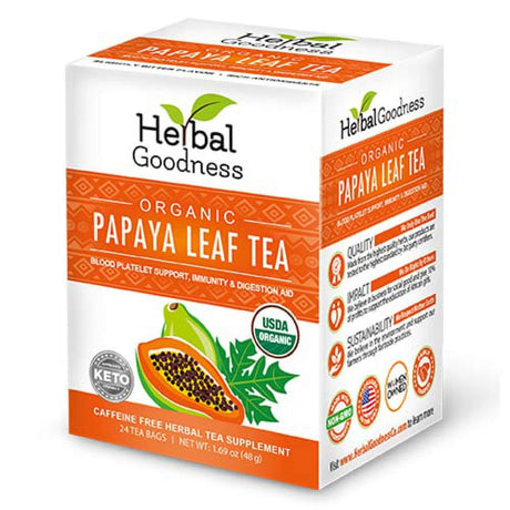 Leaf Tea - Natural Blood Platelet Support Drink - Immunity & Gut Health - Digestive Enzymes - 100% USDA Organic - Made with Gmo-Free Ingredient - Keto Friendly - Gluten-Free - Kosher - 24