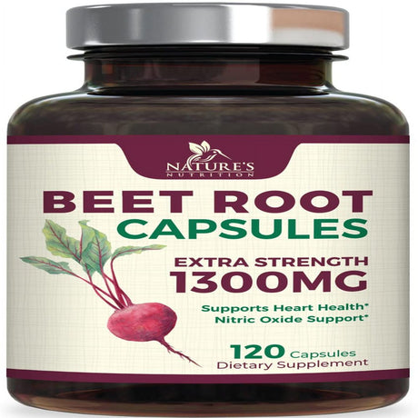 Beet Root Powder Capsules - Supports Athletic Performance, Digestive Health, Immune System - Nature'S Beet Root Extract Supplement 1300Mg per Serving - Vegan, Gluten Free, Non-Gmo - 120 Capsules