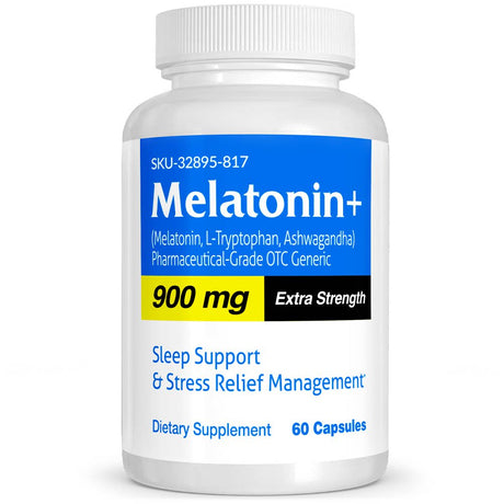 Melatonin+ Pharmaceutical Grade OTC for Sleep Support & Stress Relief, 900 Mg, Vitasource