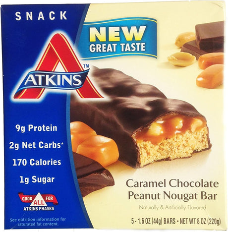 Atkins Advantage Caramel Bars, Chocolate Peanut Nougat, 5 - 1.6 Ounce Bars (Pack of 3)