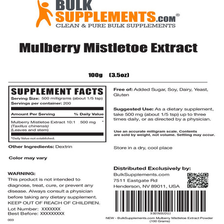 Bulksupplements.Com Mulberry Mistletoe Extract Powder, 500Mg - Supplement for Heart Health (100G - 200 Servings)