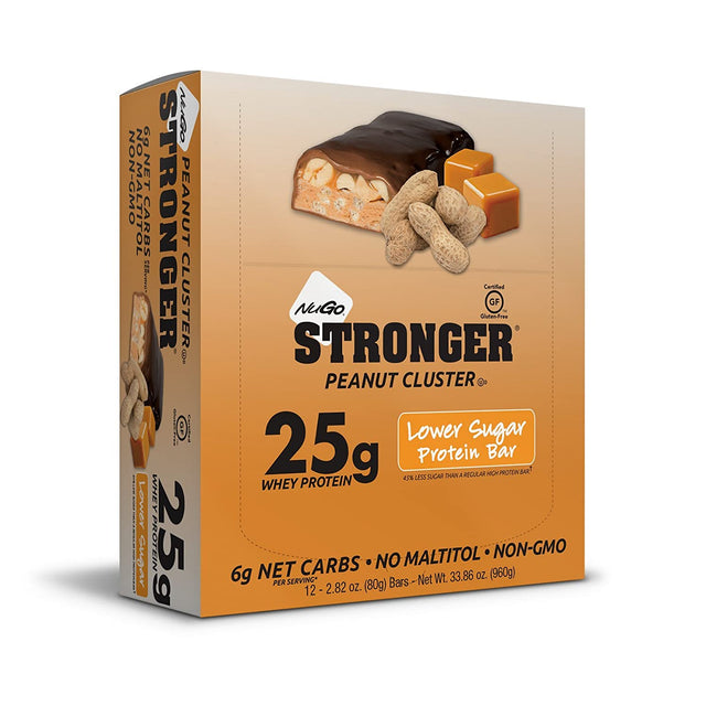 Nugo Stronger Peanut Cluster, 23G Whey Protein, 10G Fiber, Gluten Free, (Pack of 12)