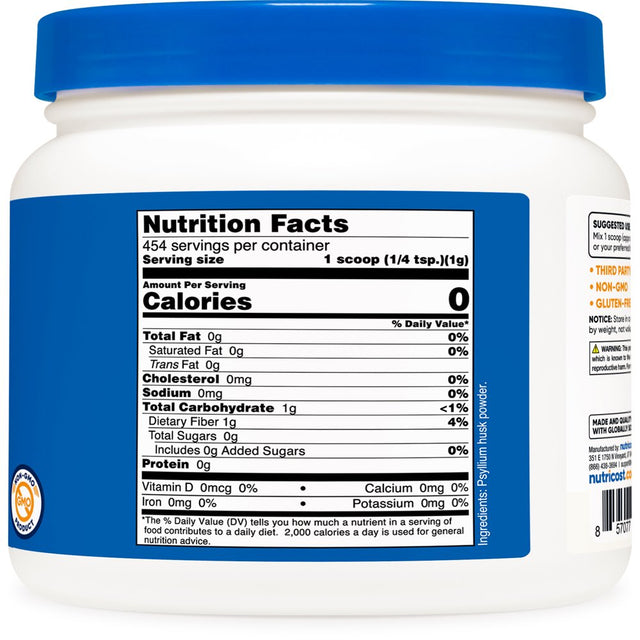 Nutricost Psyllium Husk Ground Powder (1Lbs) - Gluten Free and Non-Gmo Supplement