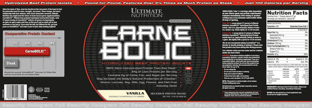 Ultimate Nutrition Carnebolic Hydrolyzed Beef Protein Isolate, Vanilla, 1.79 Pound