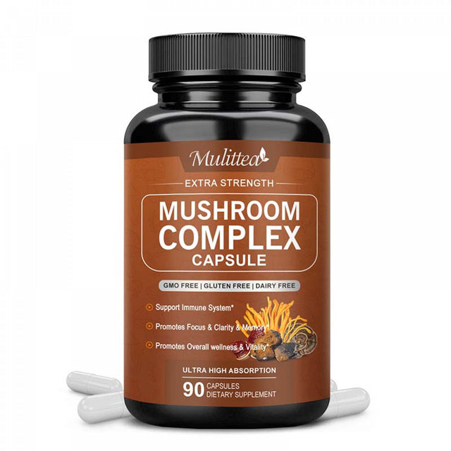 MULITTEA Mushroom Supplement |Lions Mane, Reishi and Cordyceps |10 Mushroom Complex Formula - Supplement for Memory & Focus, Immune Booster & Stress Relief - 90 Capsules