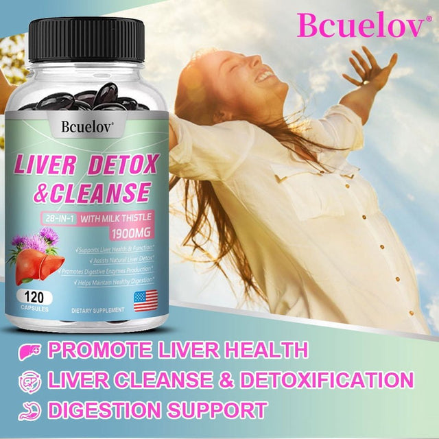 Bcuelov 28+ Herbs - Premium Liver Health Formula - Liver Support Detox Cleansing Capsules