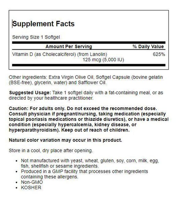 NOW Supplements, Vitamin D-3 5,000 IU, High Potency, Structural Support*, 120 Softgels