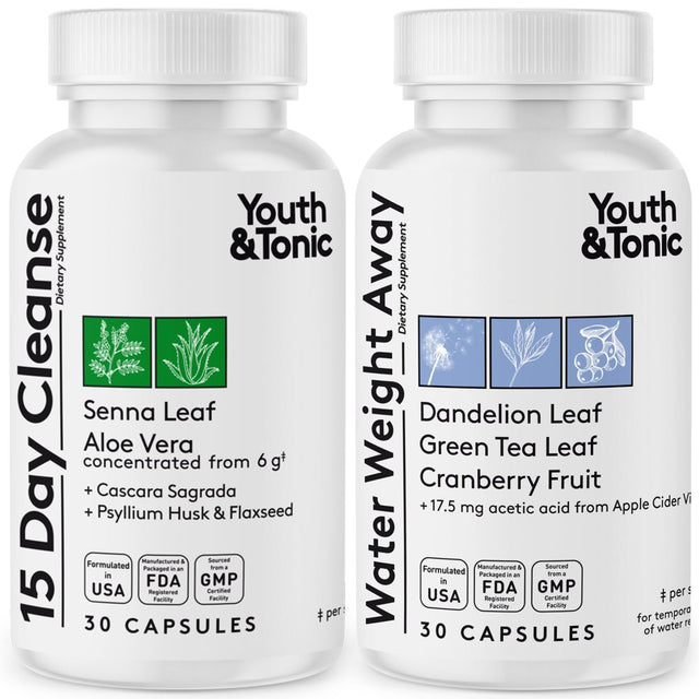 Youth & Tonic Colon Cleanser and Detox for Bloating, Weight Loss Supplement with Senna, Dandelion, Probiotics, 60 Pills