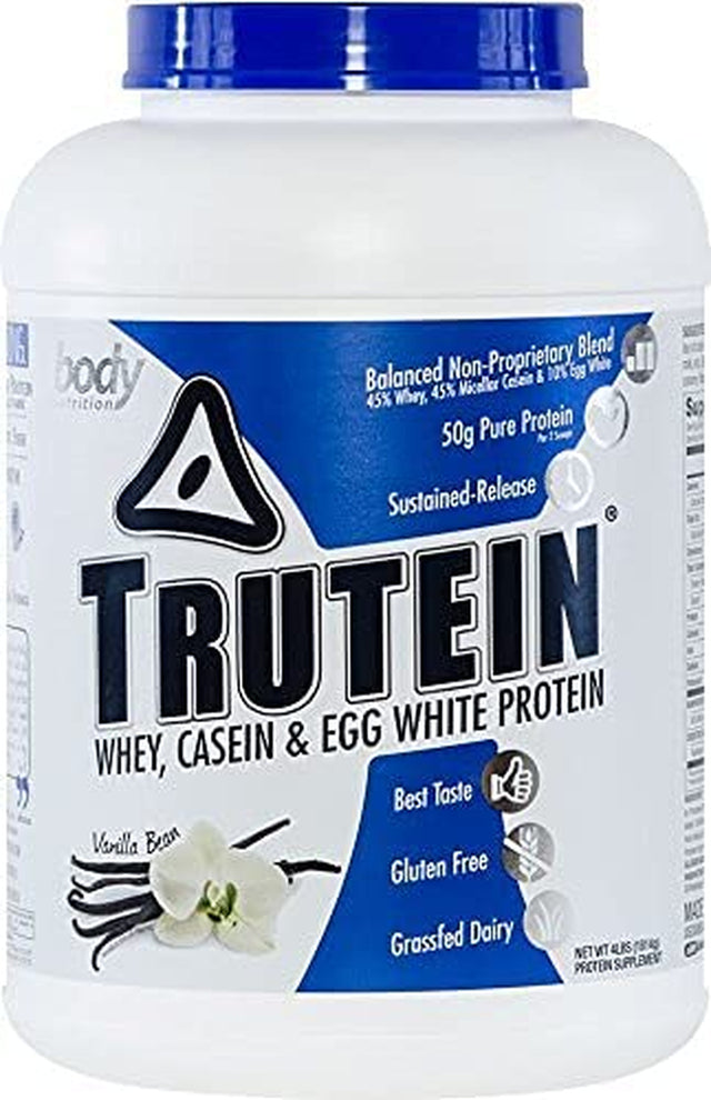 Body Nutrition, Trutein Protein Powder, Breakfast Shake, Meal Replacement, and Pre and Post Workout Recovery Drink Mix, 25 Grams of Protein, Vanilla Bean, 4 Pounds